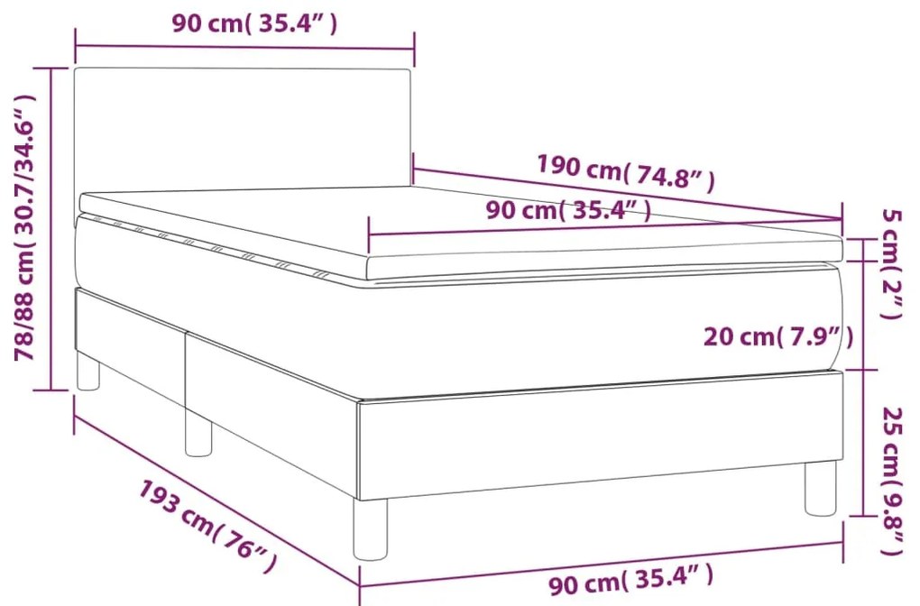 krémszínű szövet rugós és LED-es ágy matraccal 90x190 cm