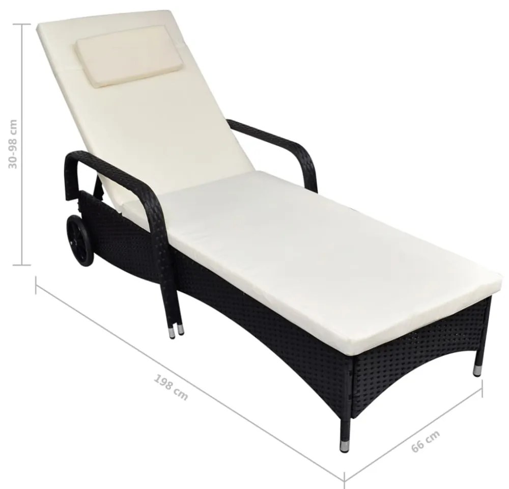 fekete polyrattan napozóágy kerekekkel