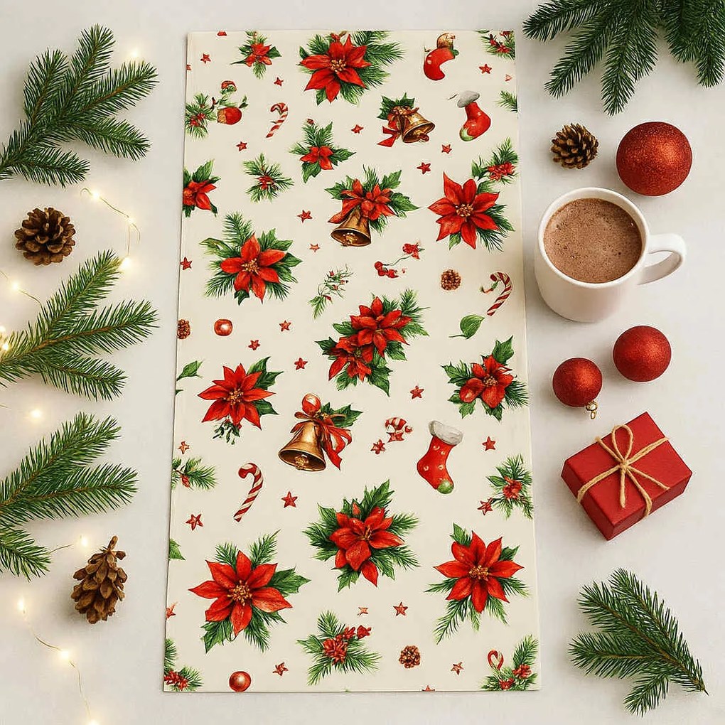 Karácsonyi terítő Karácsonyi rózsa 40 x 170 cm TiaHome