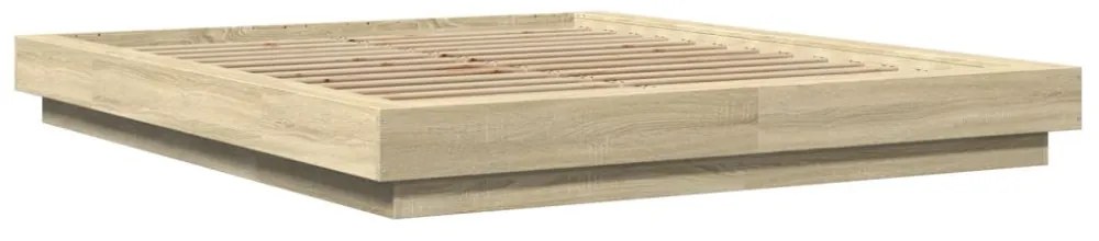 sonoma tölgy színű szerelt fa ágykeret LED-del 150 x 200 cm