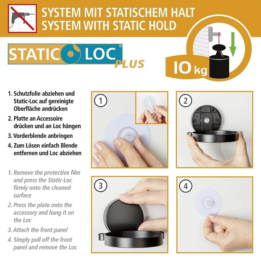 Static-Loc® Plus fekete-fehér fali szappanadagoló - Wenko