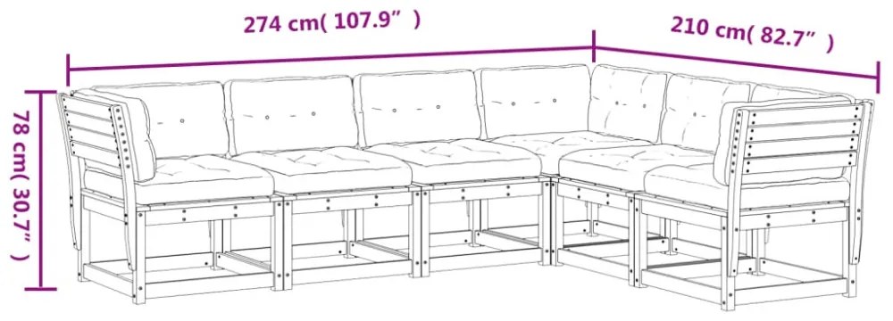 6 részes viaszbarna tömör fenyőfa kerti ülőgarnitúra párnákkal