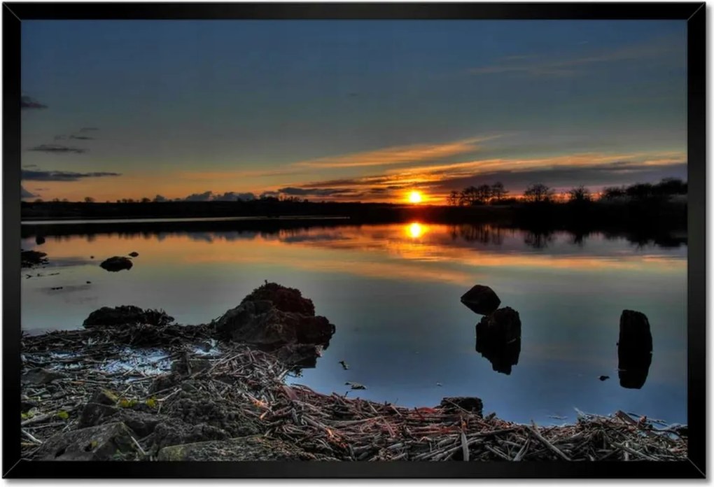 Poszter keretben 60x40 Naplemente tó