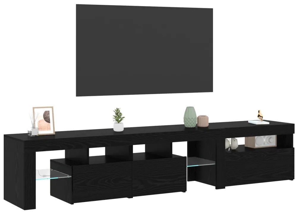 TV szekrények 2 db LED világítással Fekete tölgy Mérnöki fa