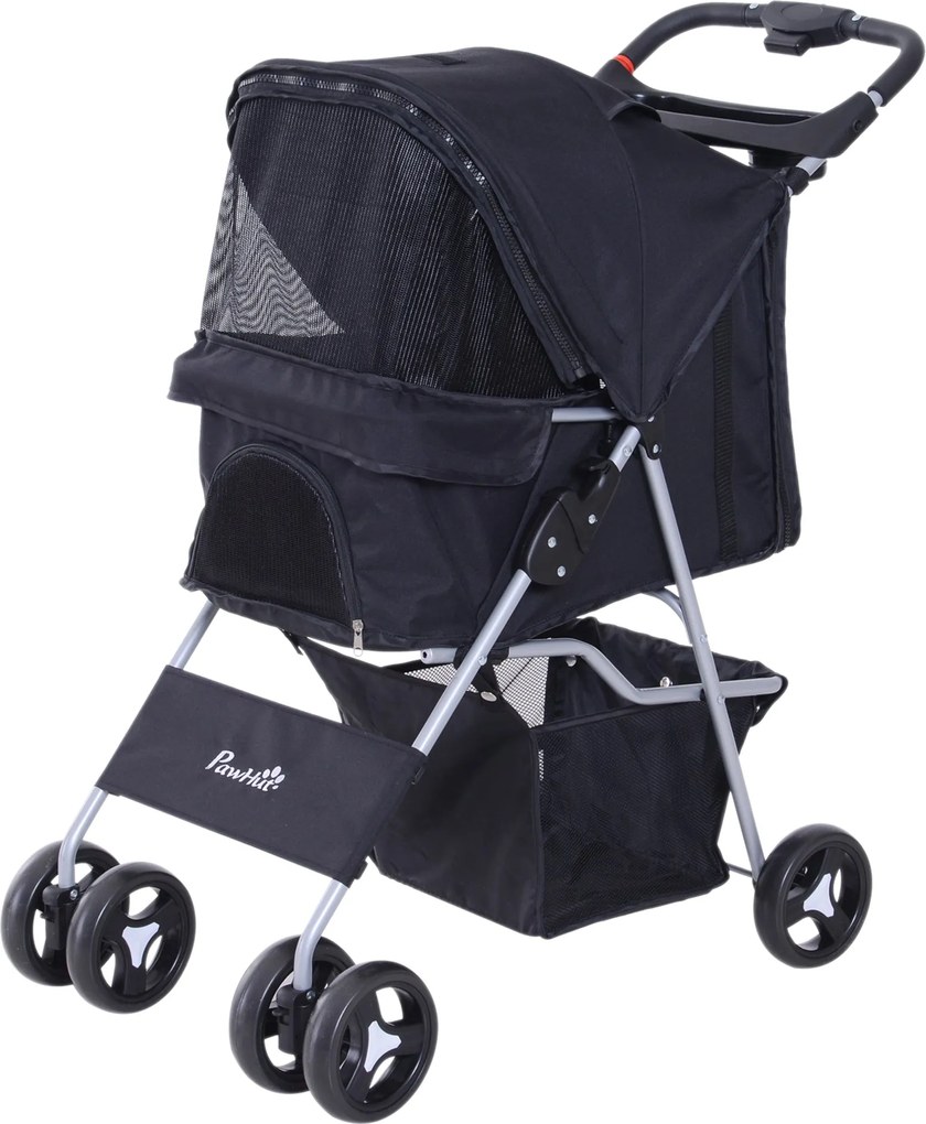 PawHut Összecsukható Állat Futóbicikli Kiskutyáknek Állat Szállító Kocsival Állítható Napernyővel Tároló Kosárral 2 Univerzális Kerékkel | Aosom