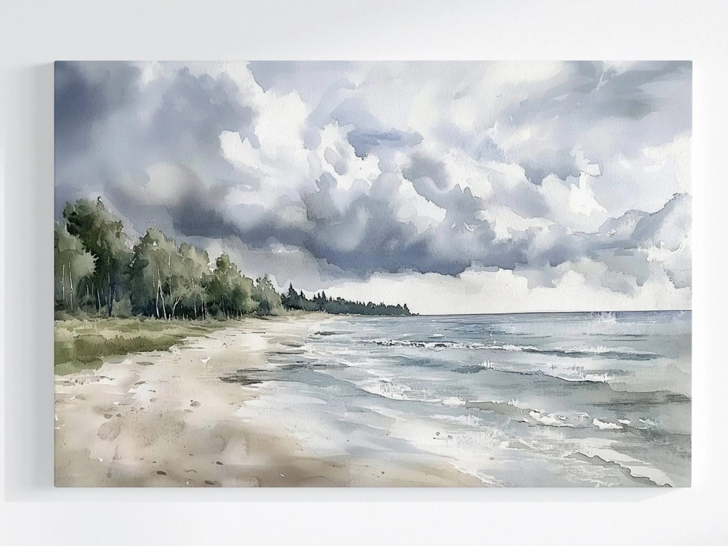 Vászonkép Canvas Tájkép Tenger Tengerpart Erdő Ég Felhők Eső 120x80
