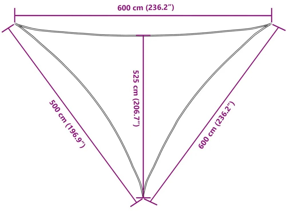 tópszínű háromszög alakú oxford-szövet napvitorla 5 x 6 x 6 m