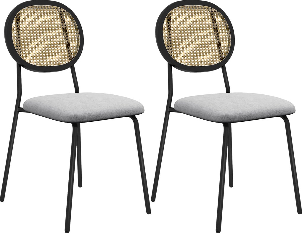 HOMCOM 2 darabos Étkezőszék Konyhai Szék Műanyag Ratán Hátlappal és Acélvázzal a Nappaliba 44x54x87 cm Szürke és Fekete | Aosom