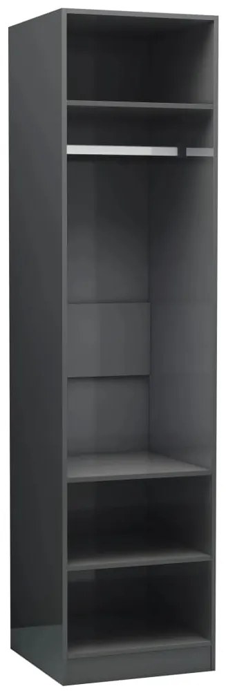 Magasfényű szürke szerelt fa ruhásszekrény 50 x 50 x 200 cm