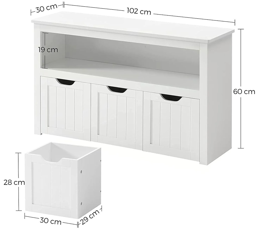 Játéktároló gyerekeknek, Tárolódoboz kerekekkel, 102 x 60 x 30 cm, fehér