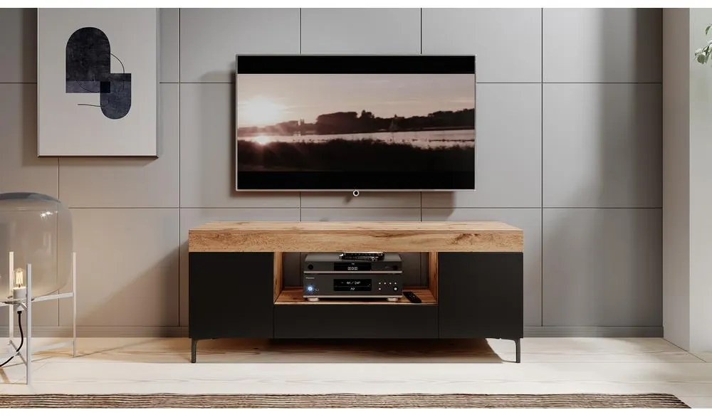 Tv szekrény/asztal Giuseppo (világítással) (lancester tölgy + fekete). 1098646