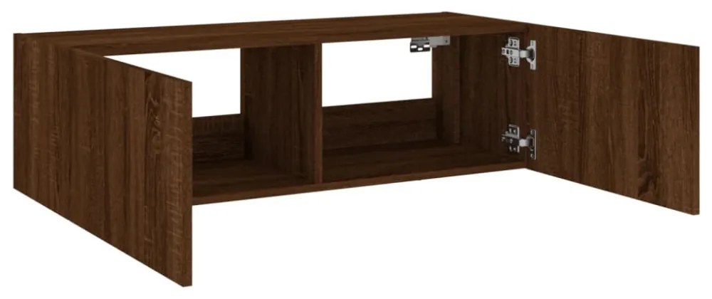 barna tölgy színű fali TV-szekrény LED-ekkel 100 x 35 x 31 cm