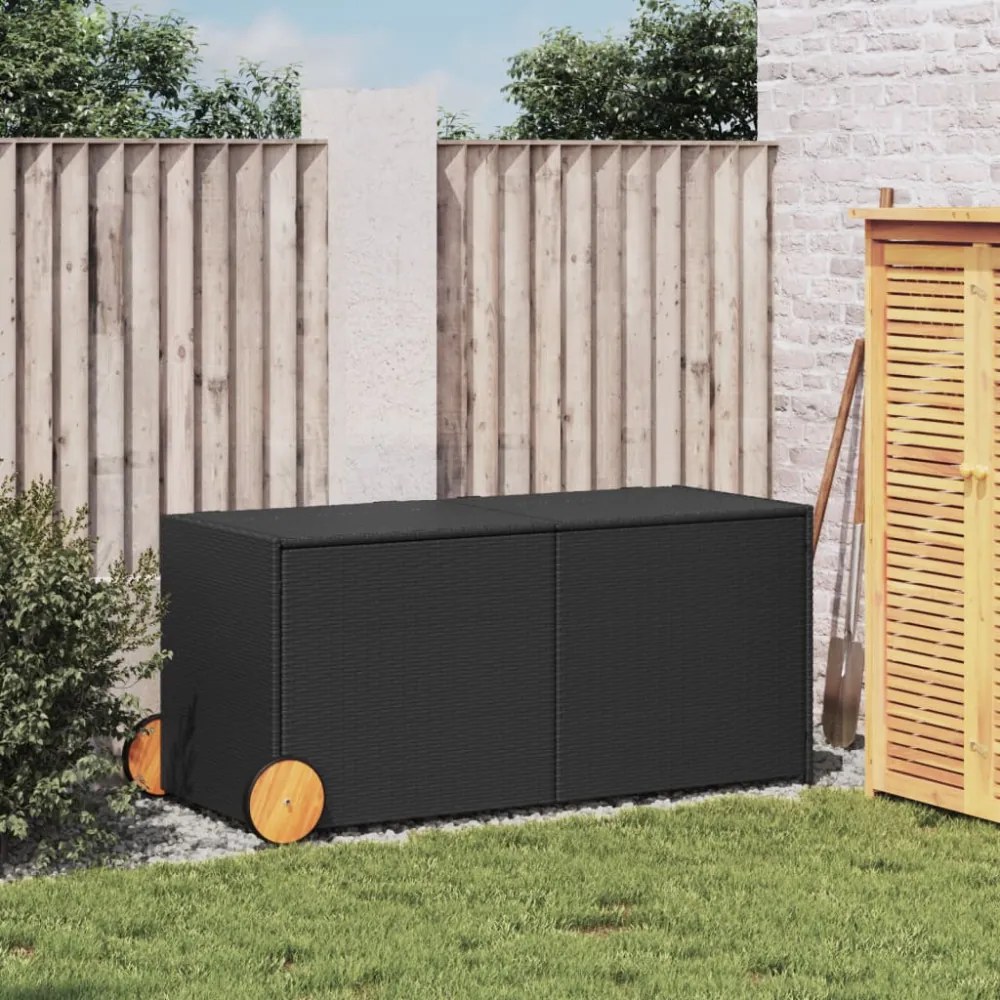 fekete polyrattan kerti tárolóláda kerekekkel 283 L