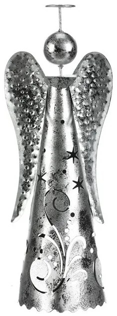 Karácsonyi fém dekoráció Angyal tea gyertyatartóra, ezüst