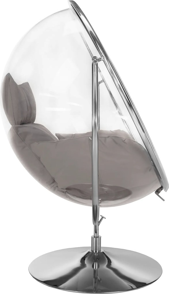 Függő fotel állvánnyal, átlátszó/ezüst/szürke, BUBBLE NEW TYP 2