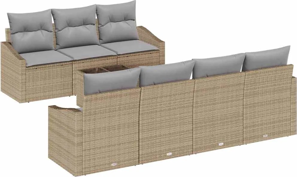 vidaXL Kanapé Szett párnával 8 pcs Beige és Világosszürke polirattan
