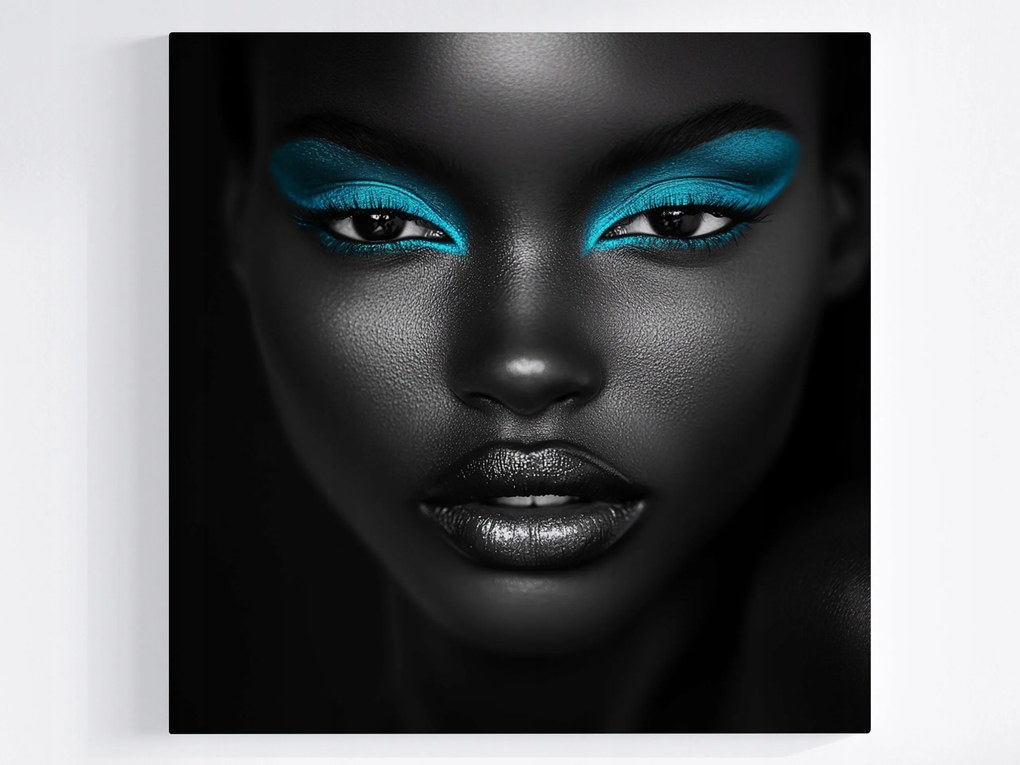 Vászonkép Canvas Portré Nő Arc Makró Fotó Neon Türkiz 80x80