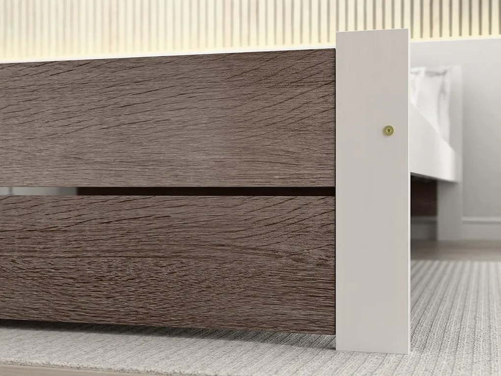 IKAROS DOUBLE ágy 140 x 200 cm, fehér/trüffel tölgy Ágyrács: Léces ágyrács, Matrac: Sommera 18 cm matrac