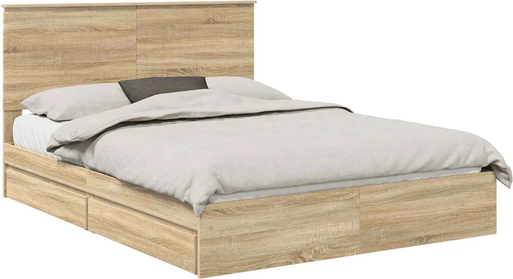 vidaXL Tárolós Ágy fejtámlával Sonoma tölgy 150 x 200 cm Faanyag