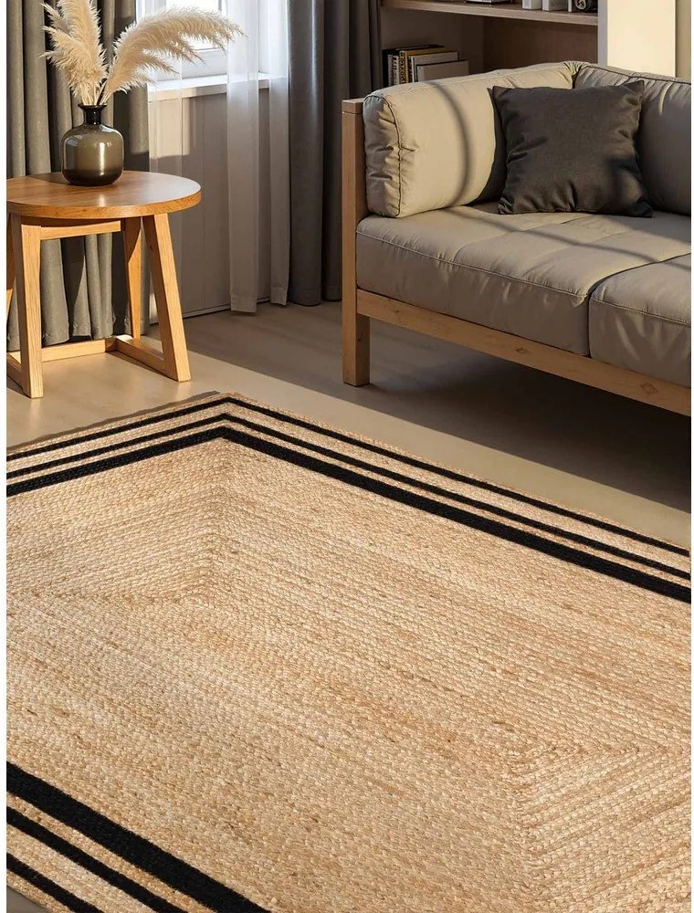 Fekete-natúr színű kétoldalas-kézi szövésű juta szőnyeg 120x170 cm Jutta – Hanse Home