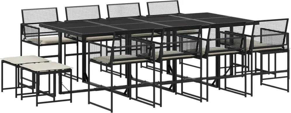 vidaXL 13 részes fekete polyrattan kerti ülőgarnitúra párnákkal