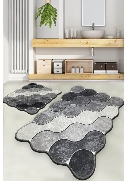 KÉSZLET 2x Fürdőszoba szőnyeg CIRCLE 60/100 cm szürke