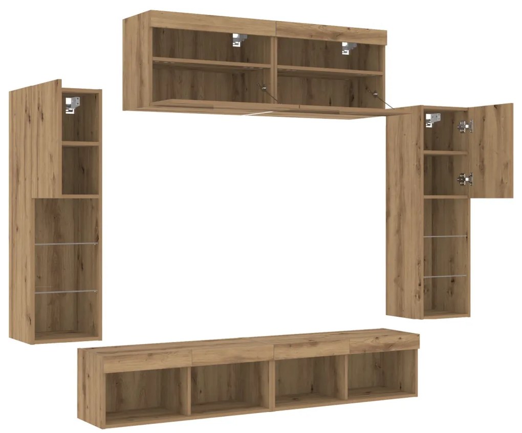 TV faliszekrények LED világítással 2 db Kézműves tölgy 80x30x30 cm