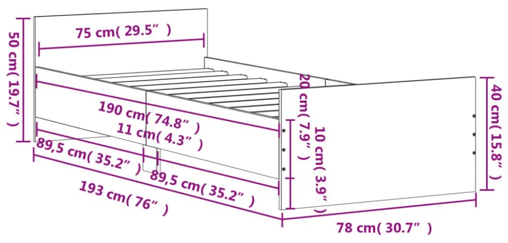 füstös tölgy színű szerelt fa ágykeret matrac nélkül 75x190 cm