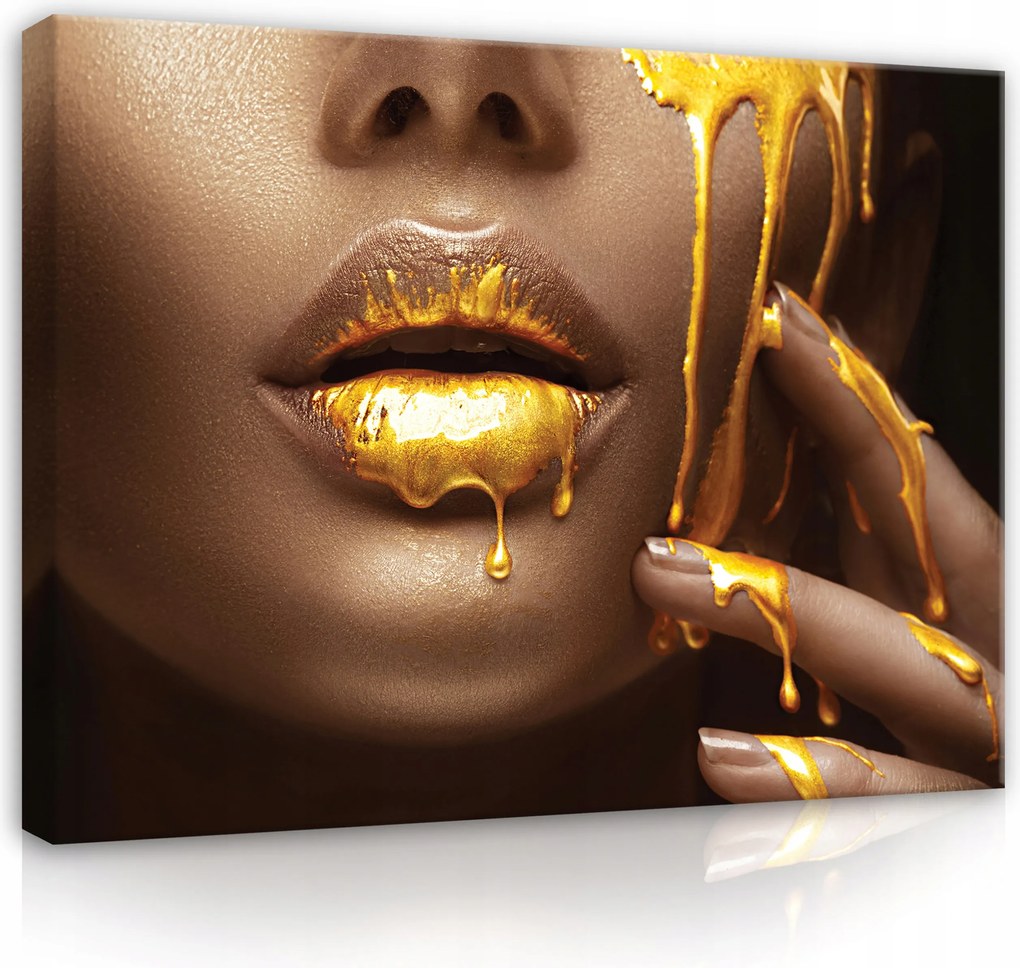 Vászonkép Női Arc Arany Ajkak Vászon Fal A Nappali Hálószobájába 100x70