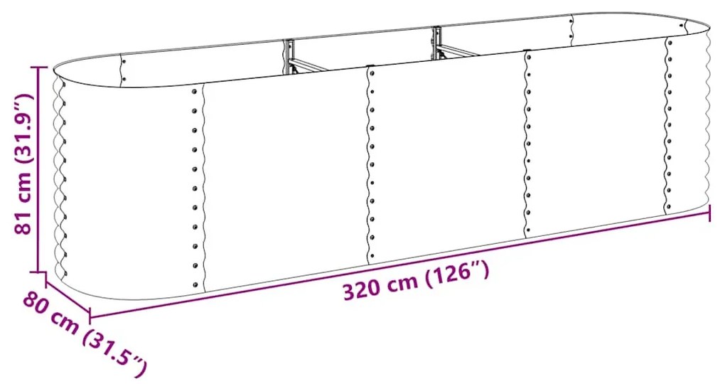 ezüstszínű horganyzott acél kerti magaságyás 320 x 80 x 81 cm