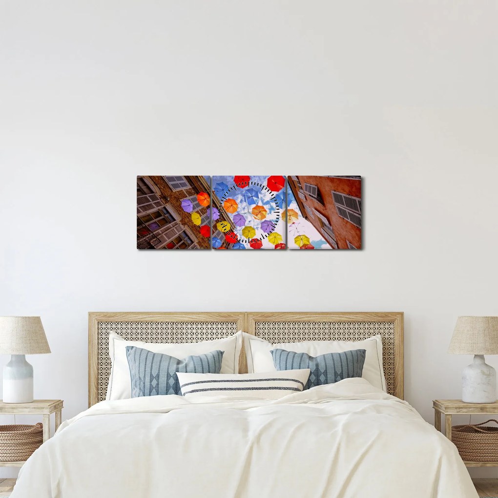 Színes esernyők képe (órával) (90x30 cm)