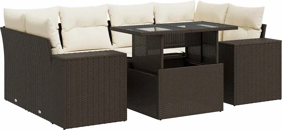 vidaXL 7 részes barna polyrattan kerti ülőgarnitúra párnákkal