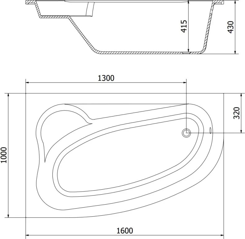 Mexen Westa sarok kád bal 160 x 100 cm, fehér - 560116010001