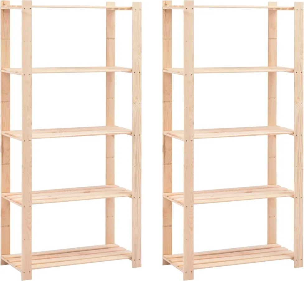 vidaXL 2 db 5-szintes tömör fenyőfa tárolópolc 250 kg 80 x 38 x 170 cm