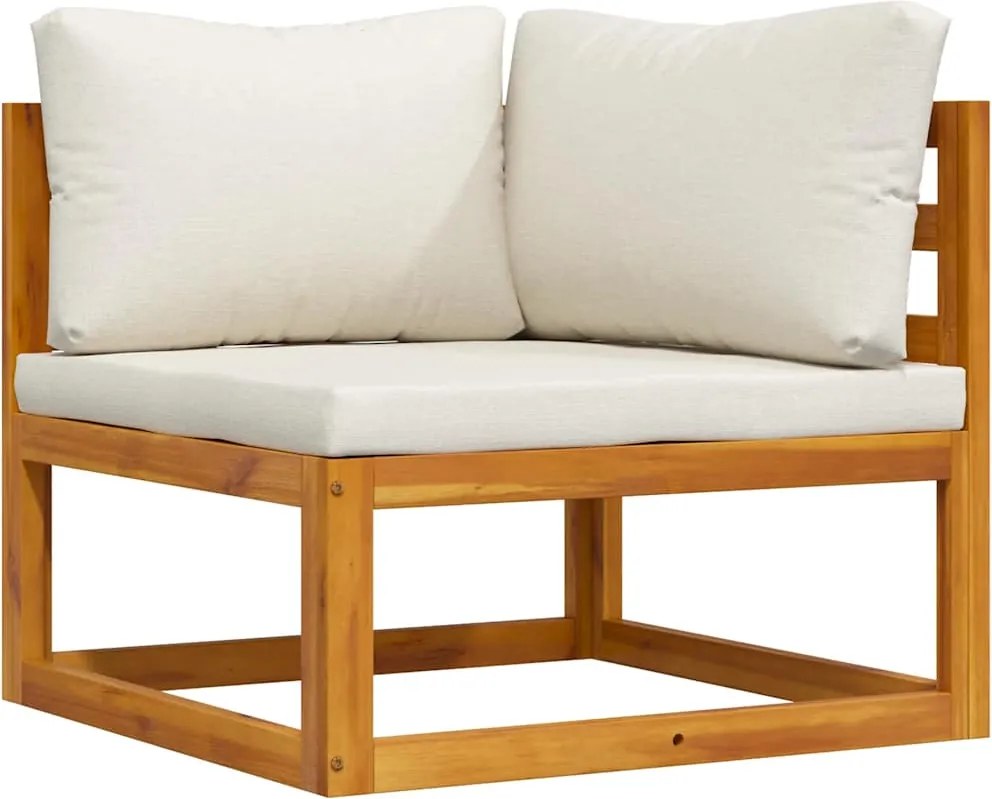 vidaXL elemes tömör akácfa sarokkanapé krémfehér párnával