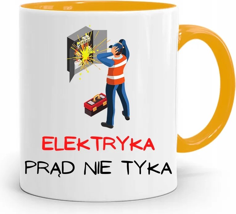 Sárga Bögre Ajándék Villanyszerelőnek Áram Nem Ketyeg A fényképes nyomattal