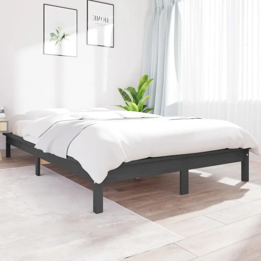 szürke tömör fenyőfa ágykeret 150 x 200 cm (King Size)