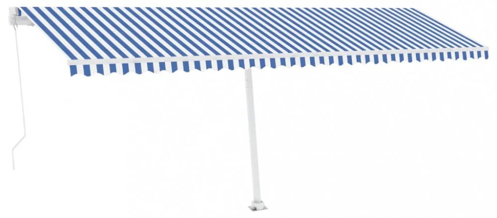 kék és fehér kézzel kihúzható póznás napellenző 600 x 300 cm