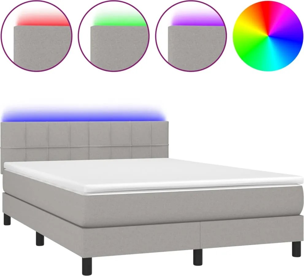 vidaXL világosszürke szövet rugós és LED-es ágy matraccal 140x200 cm