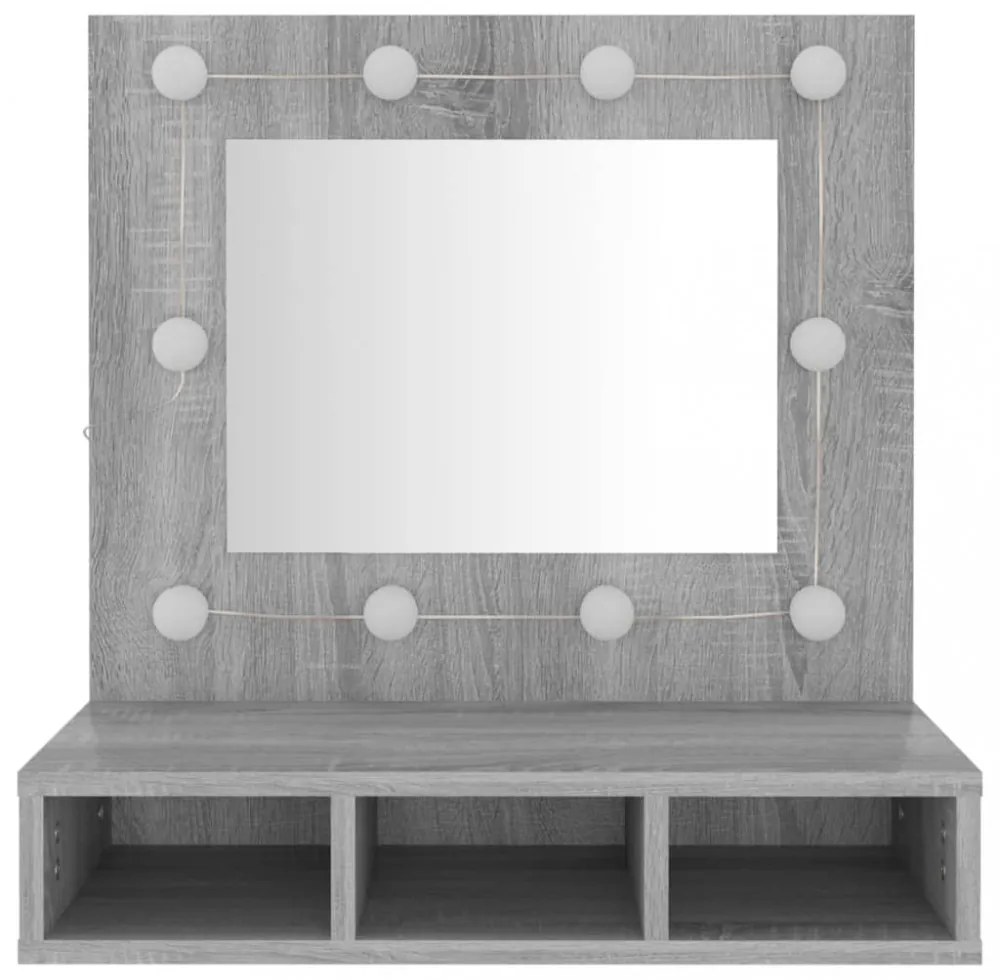 szürke sonoma színű tükrös szekrény LED-ekkel 60 x 31,5 x 62 cm
