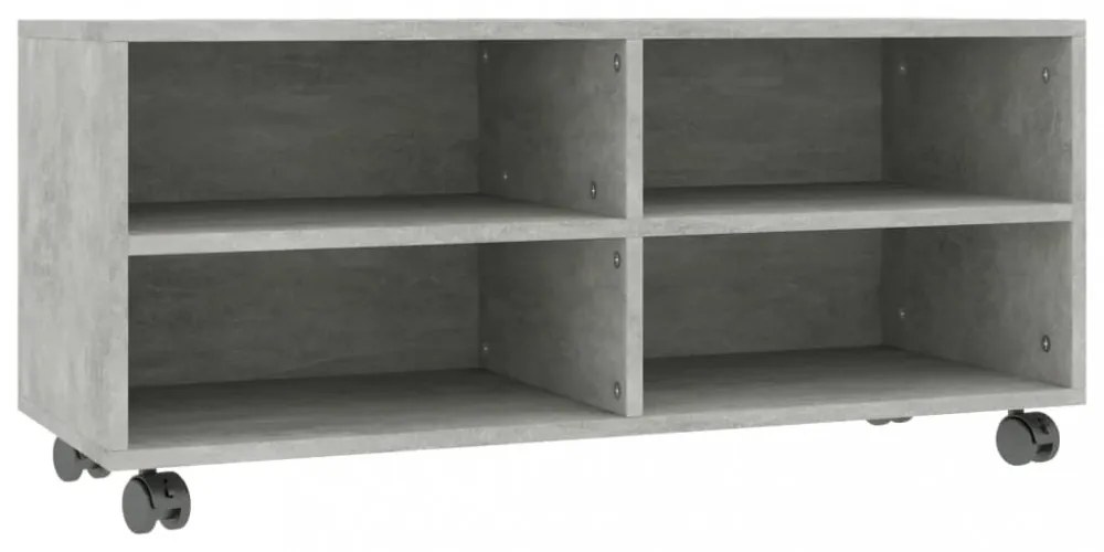 betonszürke szerelt fa TV-szekrény görgőkkel 90 x 35 x 35 cm