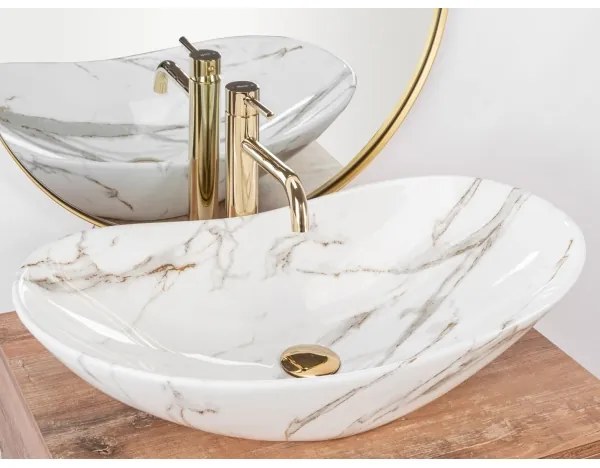 REA-U8597 - Ráépíthető mosdó ROYAL 36x62 cm kerámia/márvány dekor