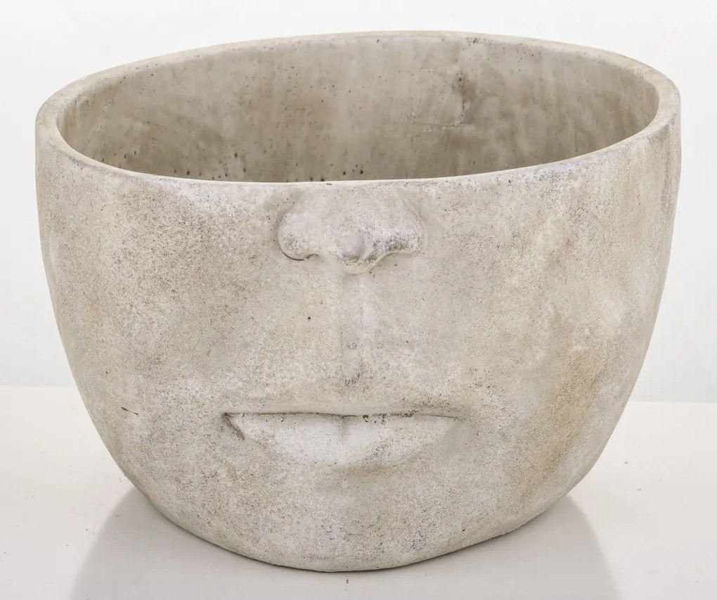 Cyrus design görög stílusú emberi arcot ábrázoló cement virágtartó kaspó szürke 17,5x28x30cm