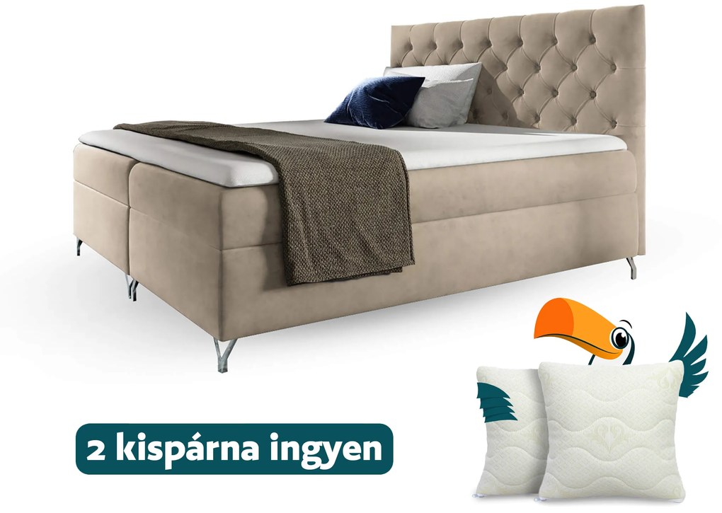 Wilsondo GULIETTE ágyneműtartós kárpitozott boxspring ágy matracokkal - bézs Méret: 180x200