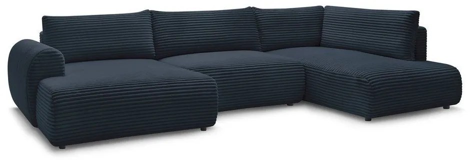 Sötétkék kordbársony kinyitható sarokkanapé (bal oldali-U alakú) Lucien – Bobochic Paris