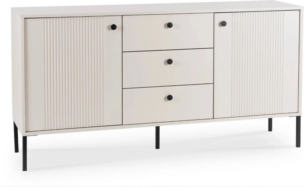 Komód 154 cm méretben, kétajtós, fiókos, bordázott kivitelben, kaszmir színben SOFT