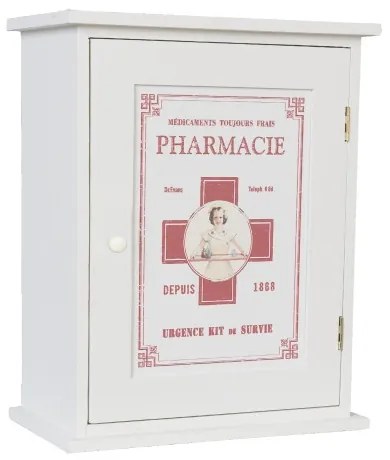 Szögletes fehér Pharmacie fa gyógyszeres kis szekrény 24x13x30cm