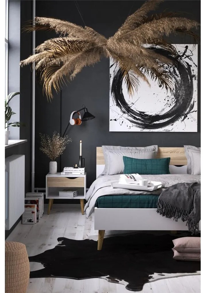 Retro éjjeliszekrény, fehér / sonoma tölgy