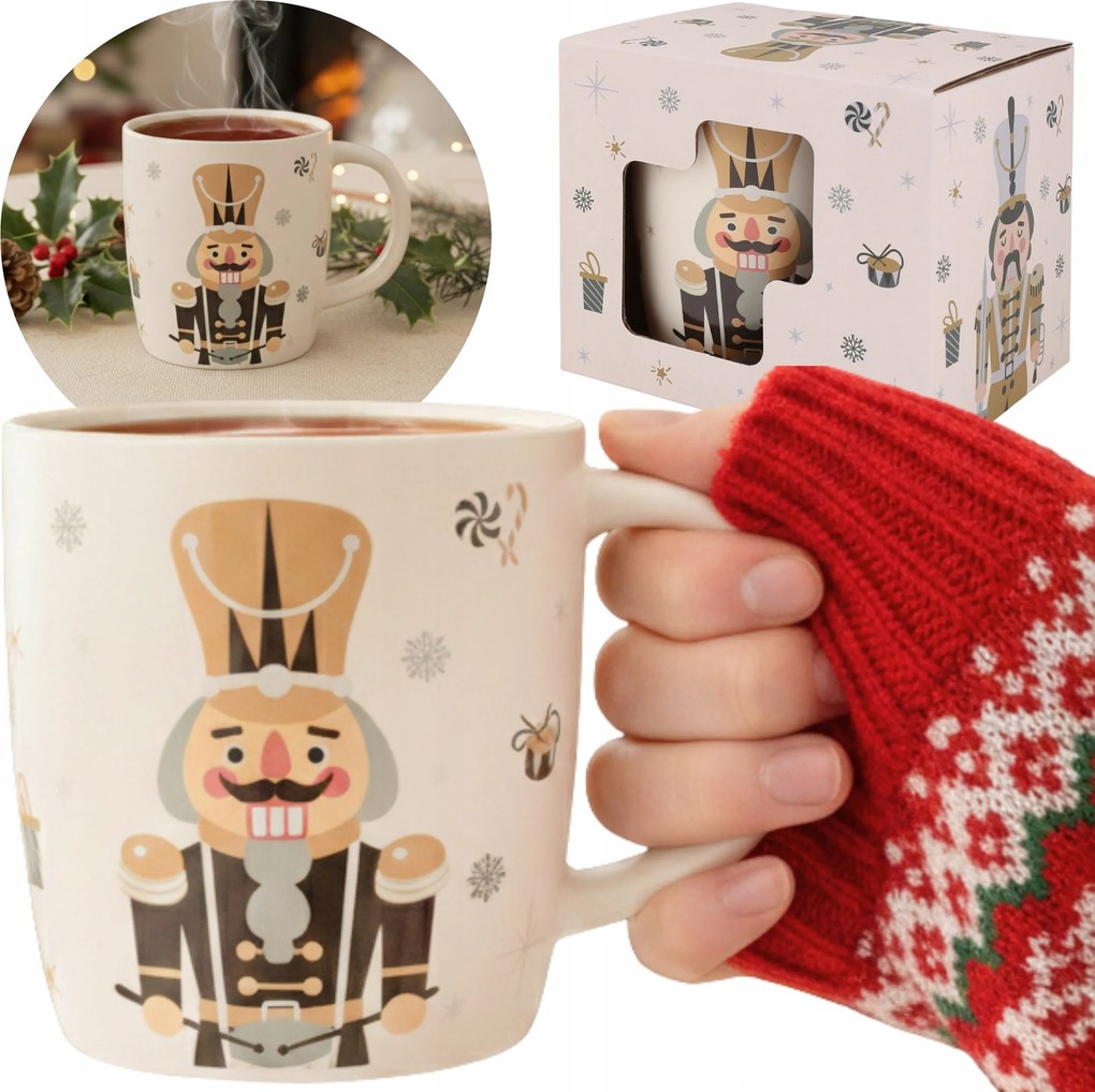 Krémszínű, Karácsonyi Bögre, diótörő motívum Csomagolva 365ml