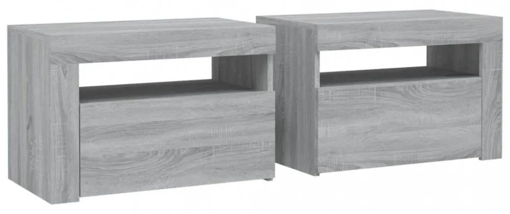 2 db szürke sonoma színű éjjeliszekrény LED-ekkel 60x35x40 cm